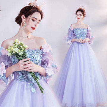 2025 New Dream Purple Horn Sleeve Bride Wedding Toast Annual Performance Evening Dress